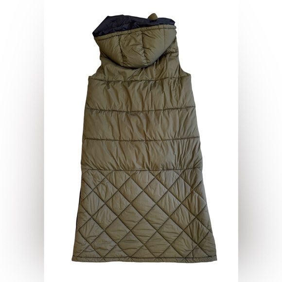 Nordstrom Long Puffer Vest XS Olive Green Hooded Quilted - Picture 3 of 8